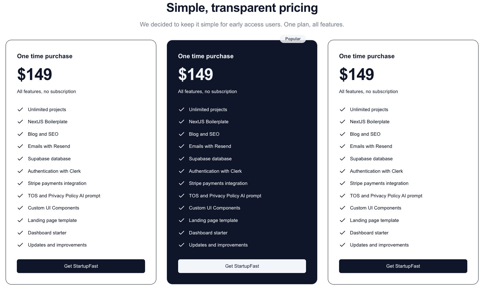 Pricing Table component